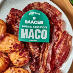 Imagem da Airfryer com uma cesta cheia de Couve Manteiga e Bacon cozidos, com uma tigela de molho ao lado. A couve é verde brilhante e crocante, e o bacon está dourado e crocante.