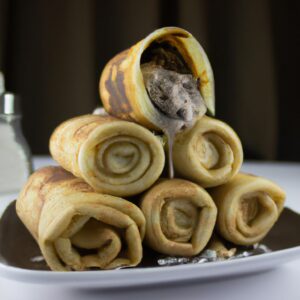 Imagem de um crepe congelado sendo cozido em uma Airfryer. A Airfryer é uma fritadeira de ar quente que cozinha os alimentos sem a necessidade de óleo, tornando o processo de cozimento mais saudável e prático. O crepe está dourado e crocante, com um recheio delicioso e derretido.