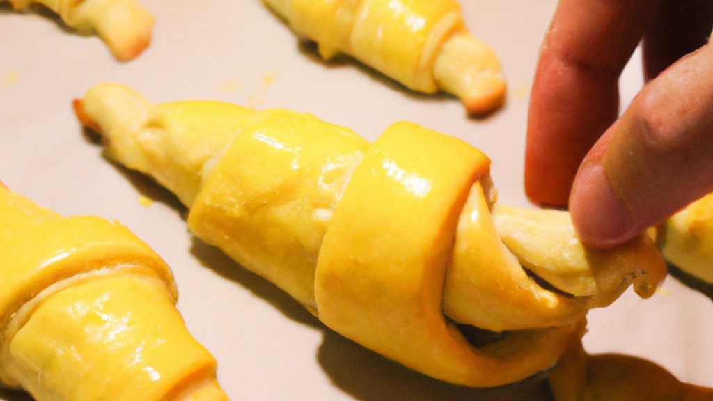Uma imagem de croissants dourados e crocantes feitos na Airfryer, com o texto 