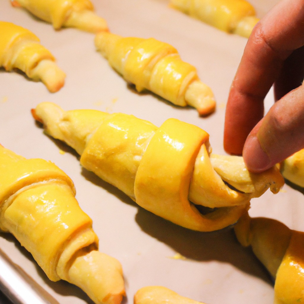 Uma imagem de croissants dourados e crocantes feitos na Airfryer, com o texto "Croissant de Massa de Pastel na Airfryer: Receita Fácil de Fazer" sobreposto.