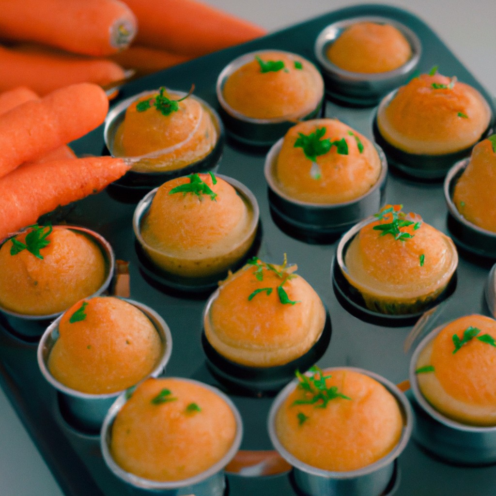 Imagem de cupcakes de cenoura fofos e dourados cozidos em uma airfryer, cobertos com um creme de queijo cremoso.