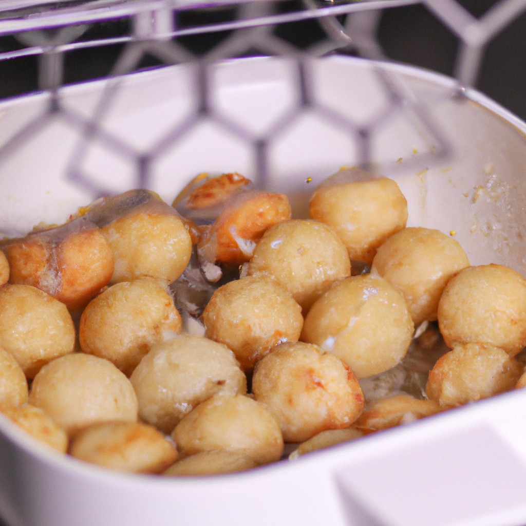 Bolinhos crocantes de dadinho de tapioca assados na Airfryer, com um exterior dourado e um interior macio e mastigável.