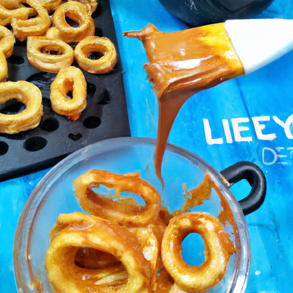 Imagem de um pote de vidro cheio de doce de leite cremoso, com uma colher ao lado, sobre uma tábua de madeira, com o título "Doce de Leite na Airfryer: fácil e delicioso!"