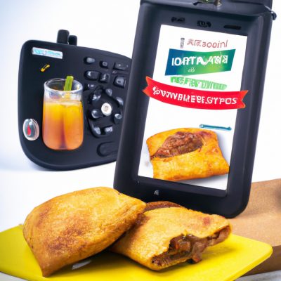 Imagem de uma empanada dourada e crocante cozida em uma airfryer, com um recheio de carne moída e especiarias visível.