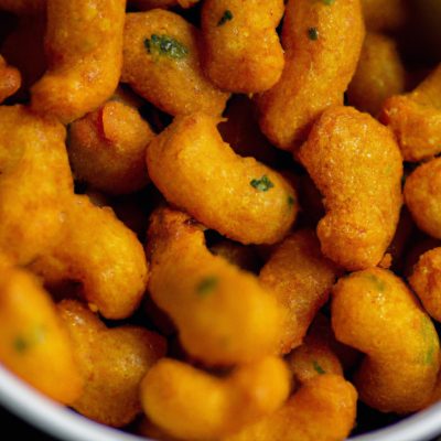 Imagem de ervilhas crocantes e douradas preparadas na Airfryer, com fundo desfocado. A imagem destaca a textura crocante e a cor vibrante das ervilhas, que são acompanhadas por um texto que explica como prepará-las facilmente na Airfryer para obter um resultado delicioso.