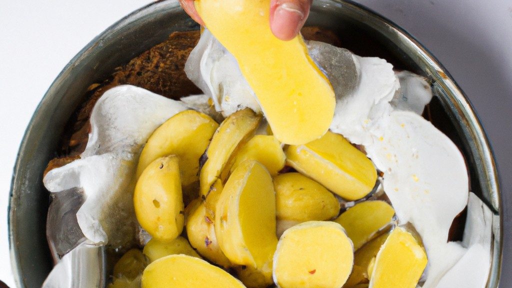 Imagem de um escondidinho de mandioca feito na Airfryer. O prato é composto por uma camada de purê de mandioca, uma camada de carne moída e uma camada de queijo gratinado. O escondidinho está em um prato branco e é acompanhado de uma salada verde.