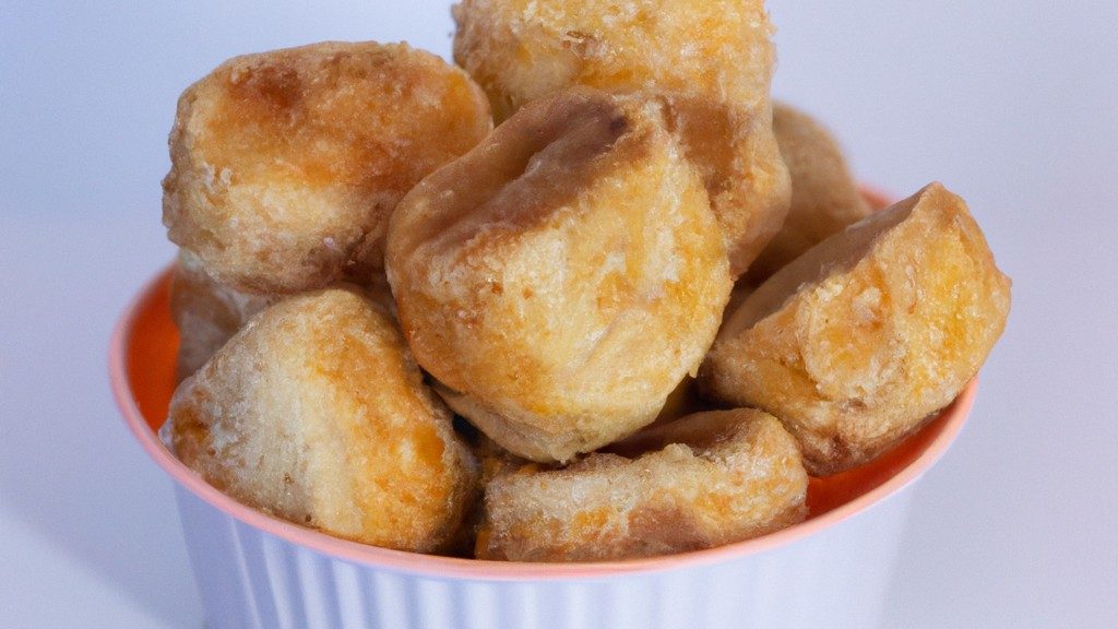 Foto de esfihas de batata crocantes e douradas cozidas na airfryer, servidas em um prato com molho de tomate para mergulhar.