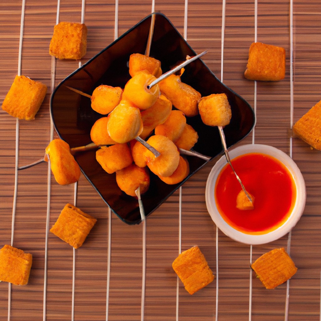 Espetinho De Queijo Coalho Na Airfryer: É Super Fácil De Fazer 1 Espetinhos de queijo coalho grelhados na airfryer. Os espetinhos dourados e crocantes são apresentados em um prato com um molho de pimenta vermelha ao lado. O queijo coalho derreteu e escorreu levemente, criando uma textura tentadora.