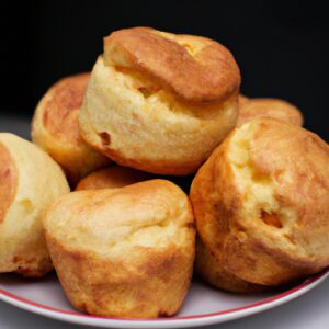 Imagem de uma deliciosa Rabanada de Pão de Forma feita na Airfryer, apresentada em um prato branco com calda de frutas vermelhas ao lado.