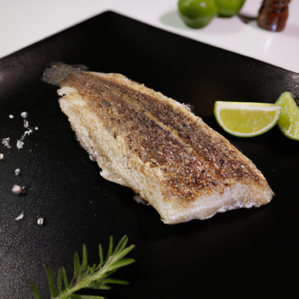 Filé De Merluza Na Airfryer: Aprenda Como Fazer Passo A Passo 1 Foto de um prato com filé de merluza crocante e dourado, preparado na airfryer. A merluza é servida com fatias de limão e ervas frescas, como salsa e cebolinha. O fundo da imagem mostra uma airfryer aberta, indicando que o peixe foi cozido neste aparelho.