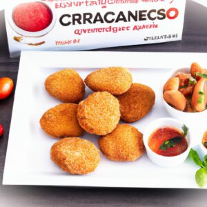 Imagem de um prato de frango Caprese cozido na Airfryer. O frango é coberto com fatias de mussarela fresca, tomates e folhas de manjericão. O prato é guarnecido com azeite e vinagre balsâmico.