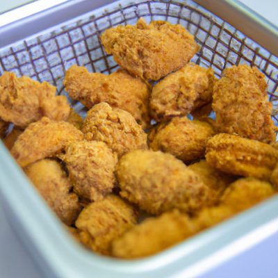 Frango crocante e dourado preparado na airfryer, com pele crocante e carne suculenta. O frango é cortado em pedaços e temperado com ervas e especiarias, resultando em um prato saboroso e saudável.