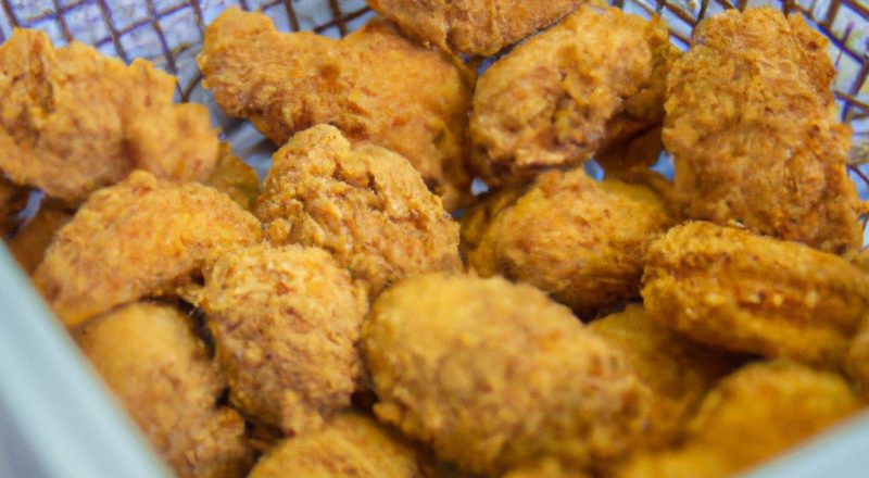 Frango crocante e dourado preparado na airfryer, com pele crocante e carne suculenta. O frango é cortado em pedaços e temperado com ervas e especiarias, resultando em um prato saboroso e saudável.