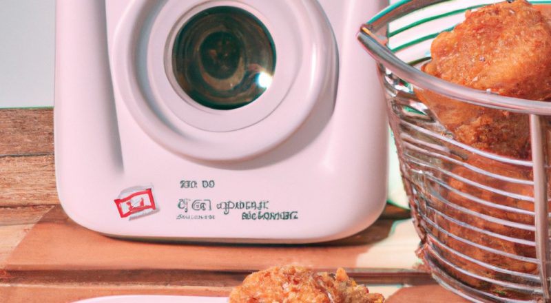 Imagem de frango frito crocante dourado feito na Airfryer, servido com molho e acompanhamentos.