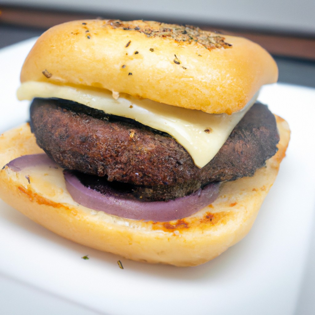 Hambúrguer De Grão De Bico Na Airfryer: Receita Vegana Fácil 1 Imagem de um hambúrguer de grão de bico redondo e dourado cozido em uma airfryer. O hambúrguer é guarnecido com alface, tomate, cebola e um pãozinho.