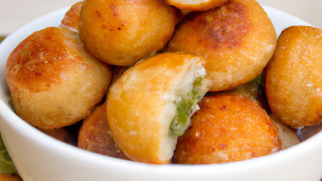 Imagem de jiló dourado e crocante preparado na Airfryer, servido em um prato branco com um fundo verde-escuro. A imagem mostra a textura crocante do jiló e a cor dourada brilhante.