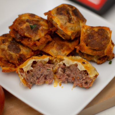 Imagem de uma lasanha bolonhesa feita na Airfryer. A lasanha é feita com camadas de massa de lasanha, molho bolonhesa, queijo e molho branco. A lasanha é assada na Airfryer até ficar dourada e borbulhante.