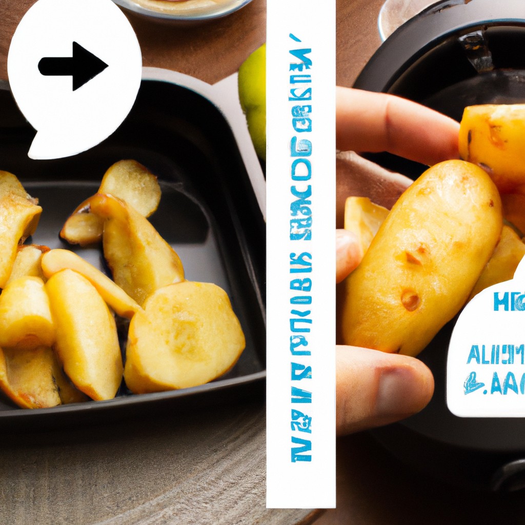 Foto de uma porção de linguiças acompanhadas de batatas fritas crocantes, preparadas na airfryer. As linguiças estão douradas e suculentas, enquanto as batatas estão crocantes e douradas. No fundo, há uma tábua de madeira com especiarias e ervas, como alecrim e alho, que foram usados para temperar o prato.