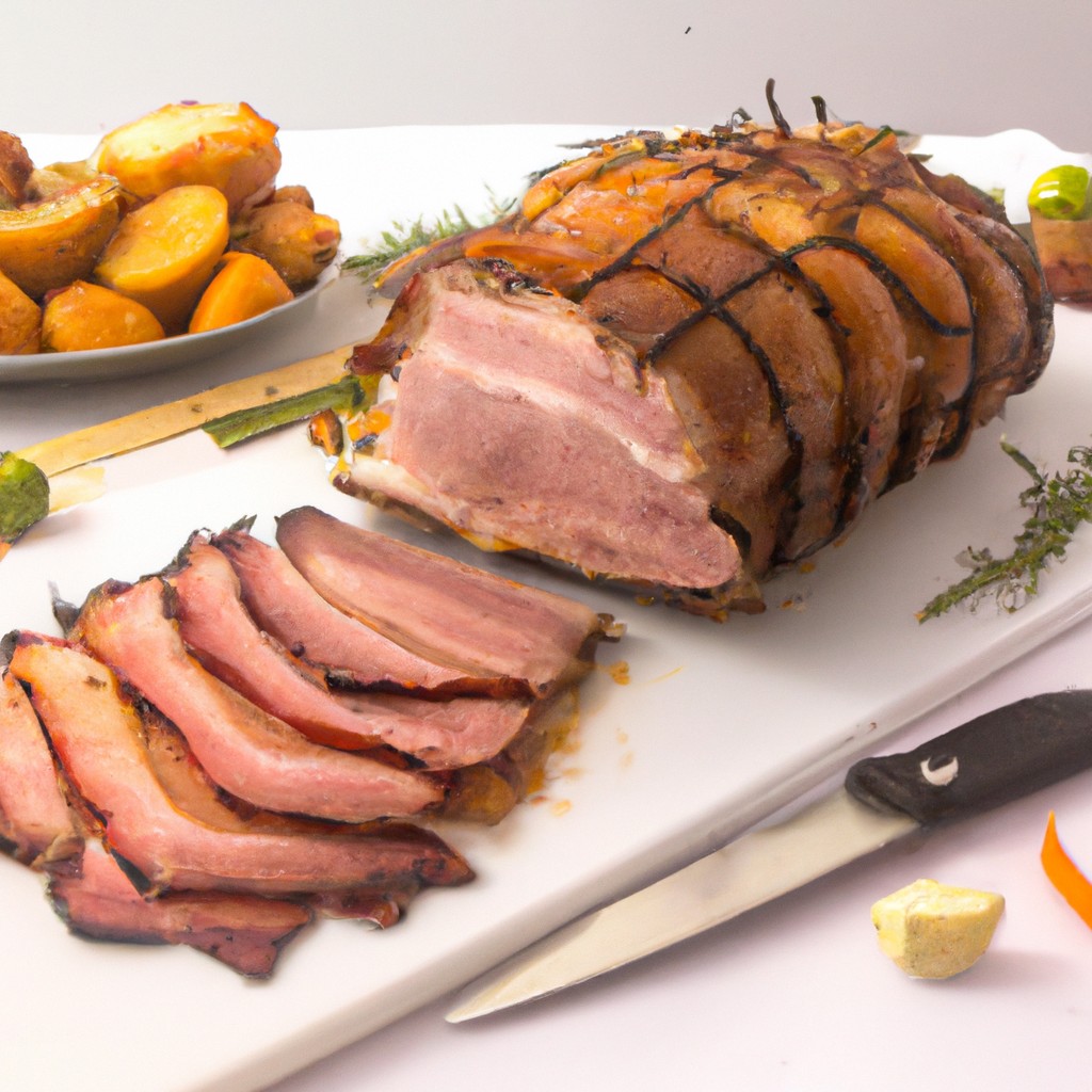 Imagem de um filé de pirarucu cozido na Airfryer. O filé tem uma crosta dourada e crocante, com carne branca e úmida no interior. A imagem mostra também um prato com arroz e legumes, complementando o peixe.