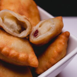 Imagem de empanadas de mandioca preparadas em uma Airfryer, com recheio dourado e crosta crocante. Essas empanadas são uma receita fácil e deliciosa, perfeita para um lanche ou refeição rápida.