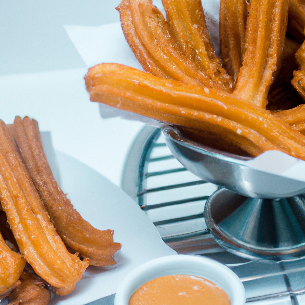 Mini Churros Na Airfryer: Receita Simples E Muito Fácil De Fazer 1 Uma foto de mini churros recém-fritos e crocantes em uma cesta forrada com papel manteiga, regados com canela e açúcar, com uma tigela de calda de chocolate ao lado.