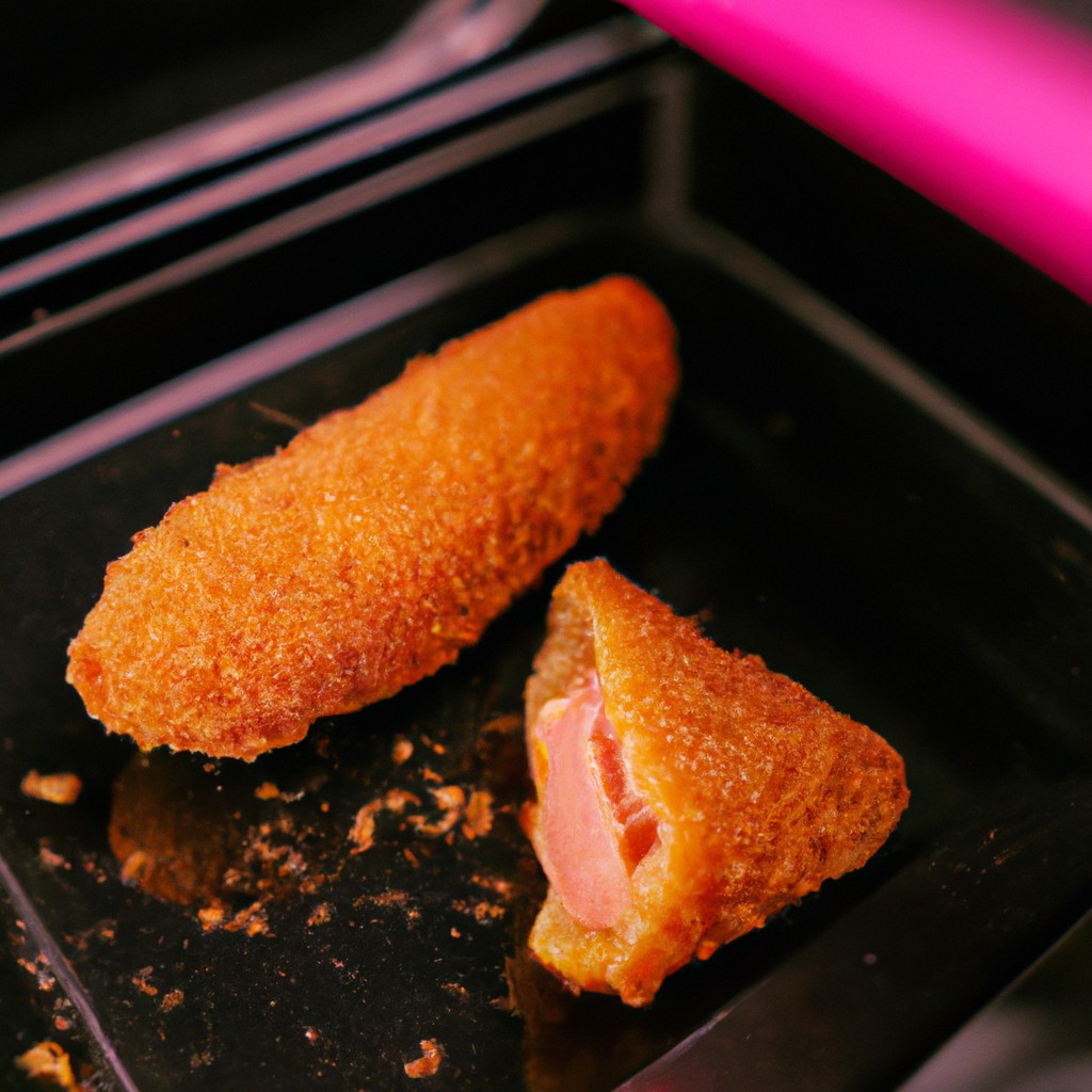Imagem de uma porção de mortadela frita na airfryer, cortada em fatias douradas e crocantes, servida com um molho de mostarda ao lado.
