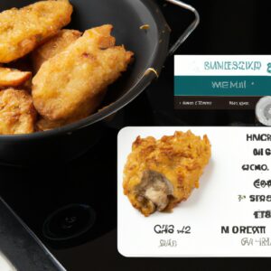 Imagem de nuggets de peixe crocantes e dourados feitos na airfryer, servidos com um molho tártaro cremoso. Esses nuggets são fáceis de fazer e são uma ótima opção para um lanche rápido ou refeição.