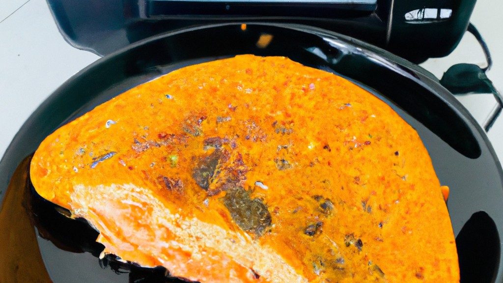 Omelete de cenoura crocante e dourado cozido na airfryer, com uma textura fofa e um interior suculento. Cenouras salteadas adicionam doçura e cor, criando um prato saudável e saboroso.