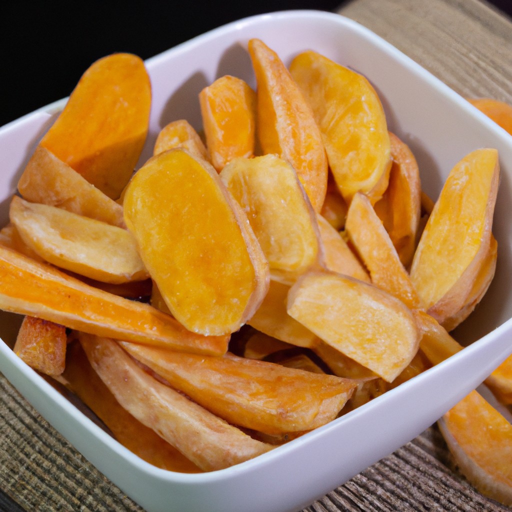 Image of crispy potato sticks arranged on a plate. These potato sticks are golden brown and appear to be seasoned with herbs and spices. They are arranged in a haphazard manner, creating a visually appealing composition.