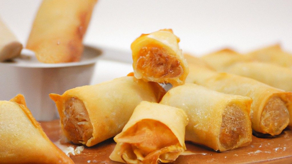 Uma imagem de palitinhos de massa de pastel crocantes e dourados dispostos em uma cesta de Airfryer. Os palitinhos são polvilhados com sal e cobertos com um fiozinho de azeite.