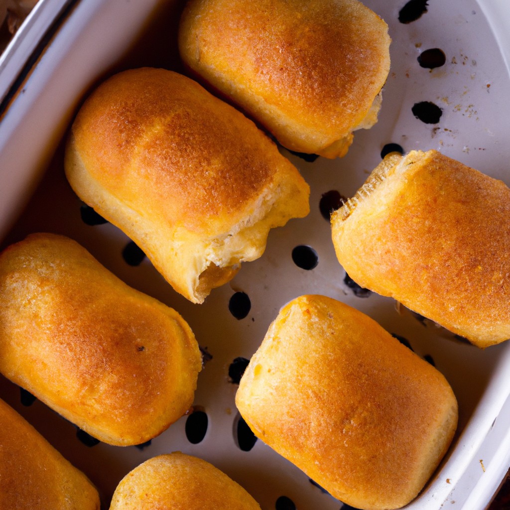 Imagem de pão com ricota assado na airfryer. O pão é redondo e achatado, com uma crosta dourada e crocante. É coberto com uma mistura de ricota, manjericão e azeite.