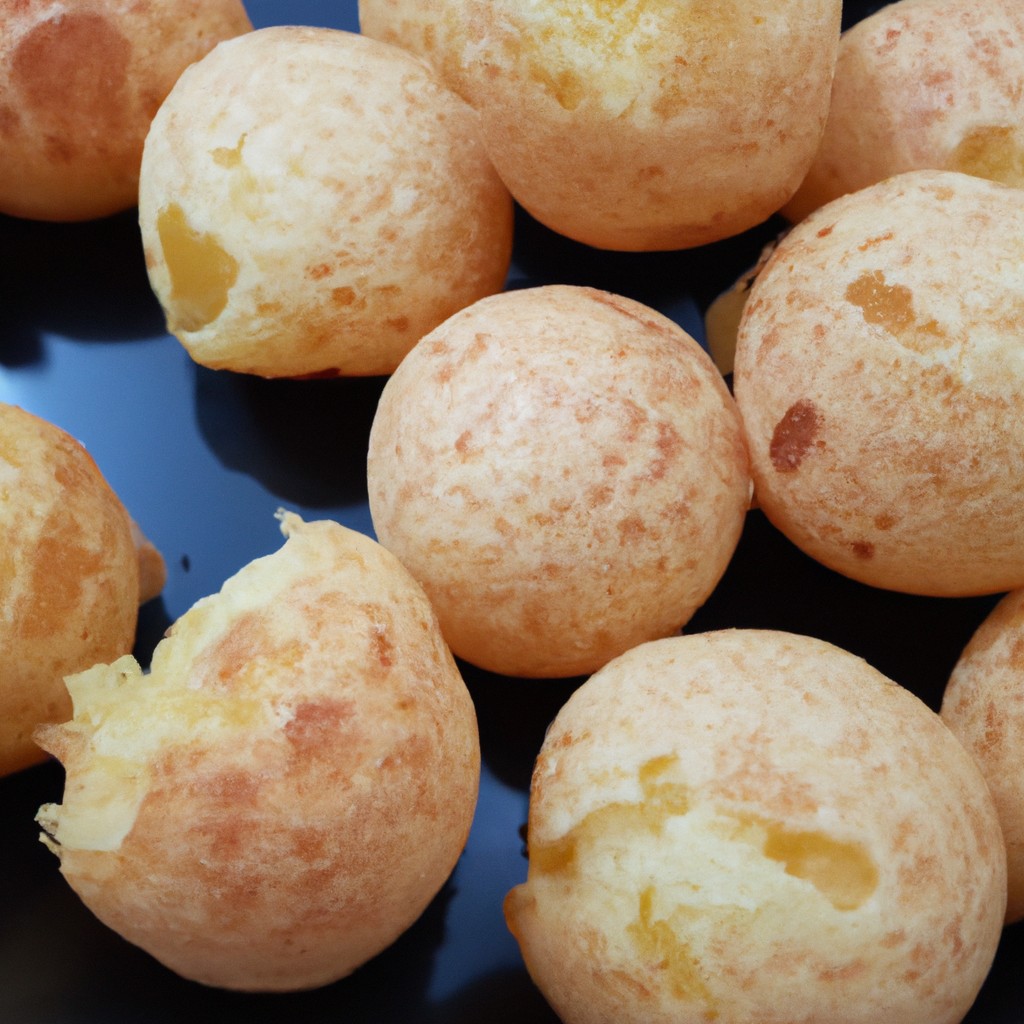 Foto de pães de queijo recheados fritos na Airfryer. Os pães são dourados e crocantes, com recheio cremoso e derretido.