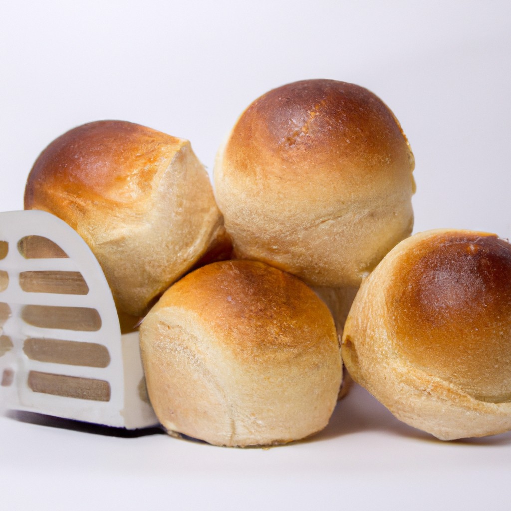Pão Na Airfryer 1 Imagem de pães dourados e crocantes recém-saídos de uma airfryer. A textura crocante do lado de fora contrasta com o interior macio e fofo, criando um pão delicioso e satisfatório.