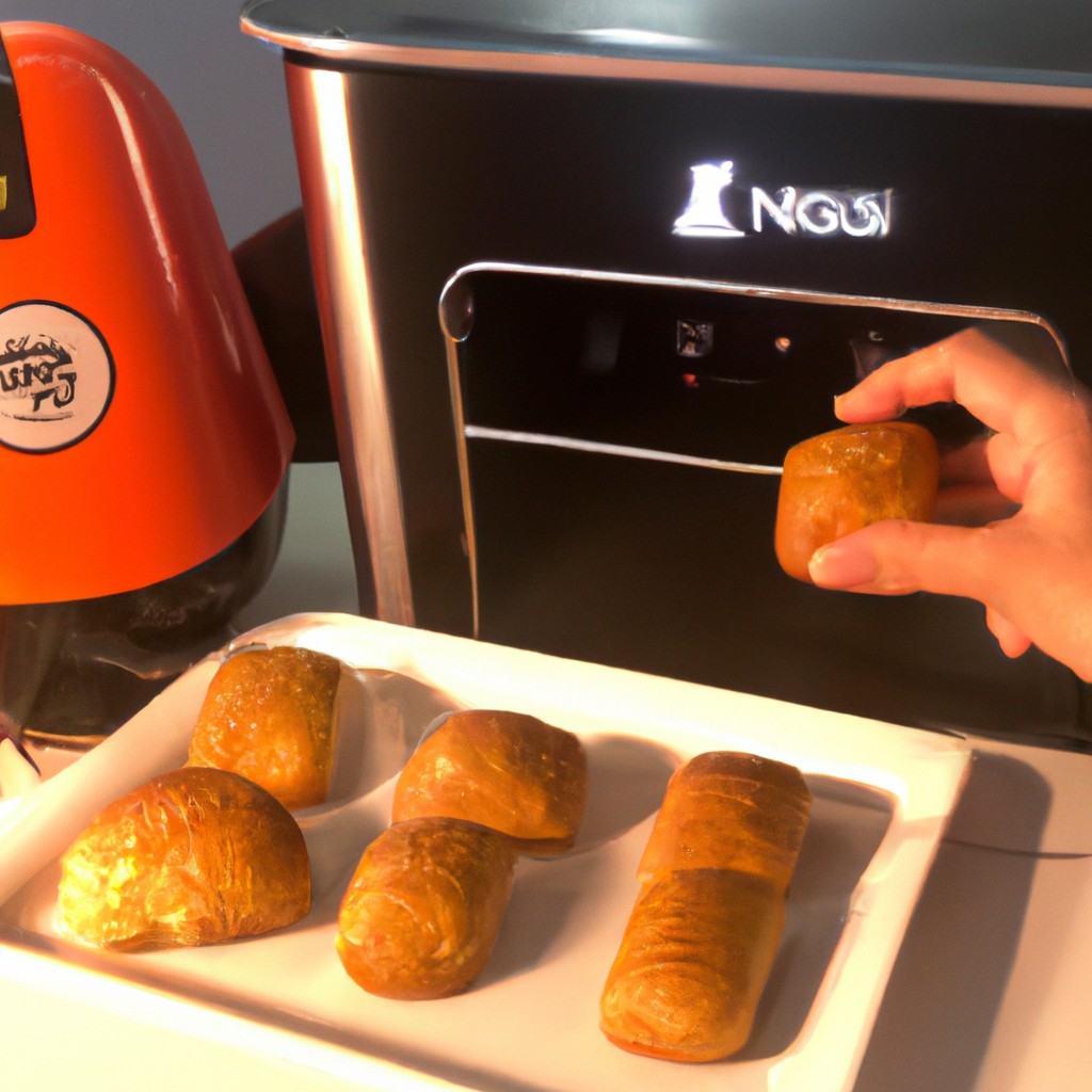 Imagem de um pão dourado recém-assado em uma airfryer, com uma crosta crocante e um interior macio e fofo.