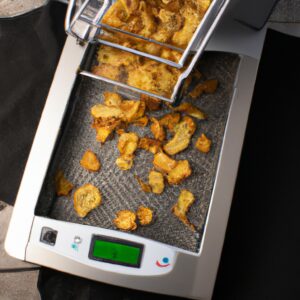 Imagem de uma tigela cheia de pasta de alho feita em uma Airfryer, com instruções passo a passo sobre como prepará-la. A pasta de alho é mostrada em uma tigela e espalhada em torradas.