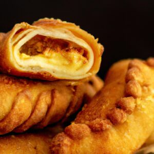 Uma fotografia de um prato de Pastel de Romeu e Julieta recém-feito, preparado na Airfryer. O pastel é composto por uma camada de pão de ló, coberta por uma camada de queijo mascarpone e uma camada de frutas vermelhas. A fotografia mostra o pastel cortado em fatias, revelando as camadas coloridas e texturizadas.