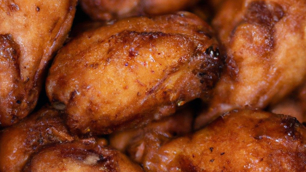 Uma foto de um peito de frango empanado frito na airfryer. O frango é dourado e crocante por fora e suculento e macio por dentro. Ele está disposto em uma cesta de airfryer.