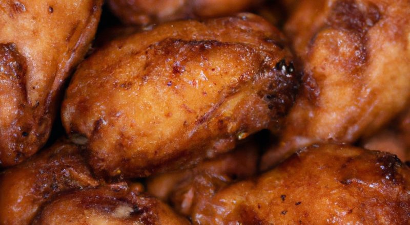 Uma foto de um peito de frango empanado frito na airfryer. O frango é dourado e crocante por fora e suculento e macio por dentro. Ele está disposto em uma cesta de airfryer.