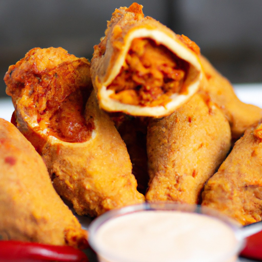 Pimentão Recheado Com Frango Na Airfryer: Veja Como Fazer Aqui 1 Fotografia de um pimentão recheado com frango cozido na Airfryer. O pimentão vermelho é cortado ao meio e recheado com uma mistura de frango desfiado, arroz, legumes e especiarias. O pimentão é colocado em uma cesta de Airfryer e cozido até que o frango esteja dourado e o pimentão esteja macio.