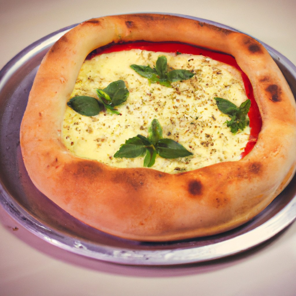 Imagem de uma pizza sendo cozida em uma fritadeira de ar. A pizza tem uma crosta crocante e está coberta com queijo derretido, pepperoni e pimentões.