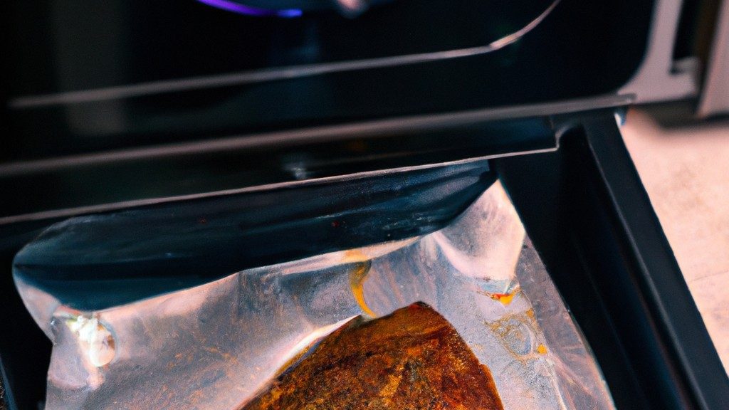 Imagem de uma airfryer com uma bandeja cheia de pontas de peito de frango cruas. O texto 