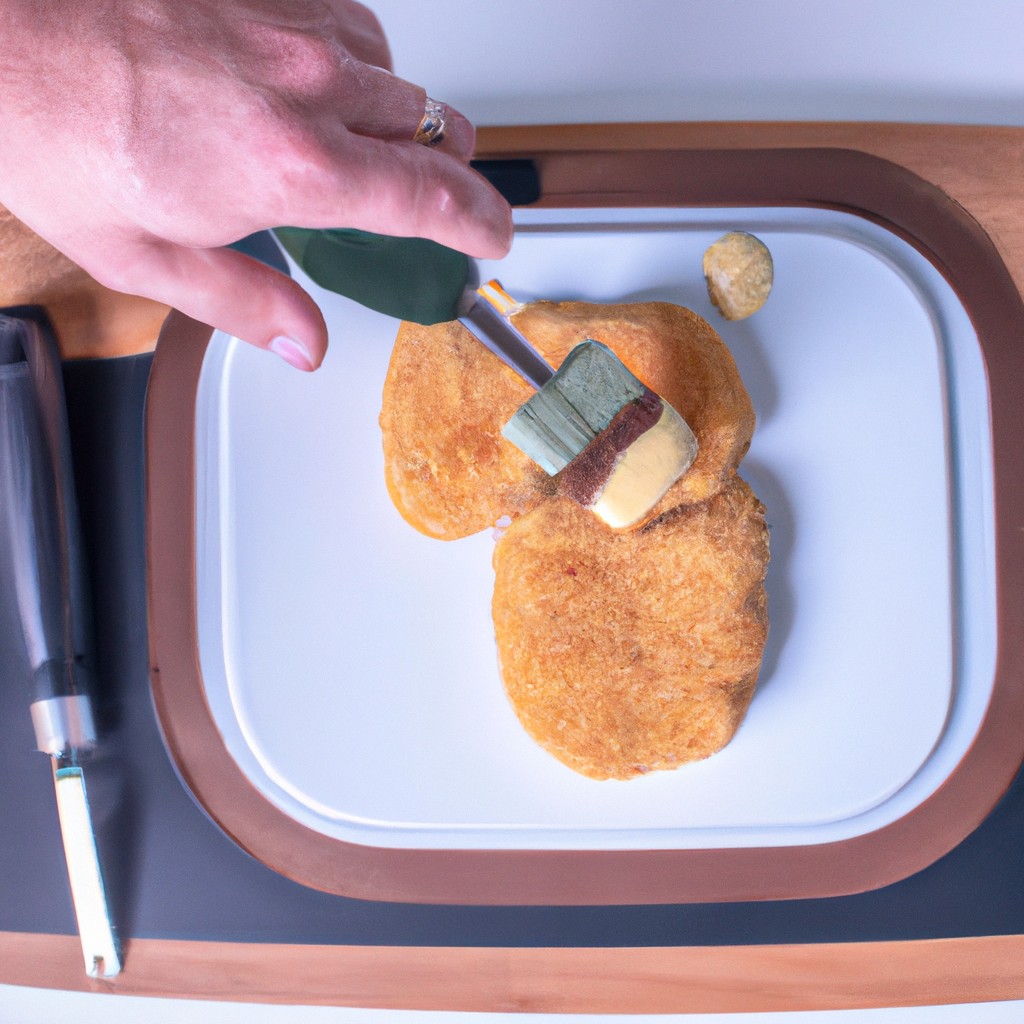 Imagem de uma porção de provolone à milanesa frita em uma fritadeira Airfryer. O queijo está empanado com farinha de rosca e assado até ficar dourado e crocante.