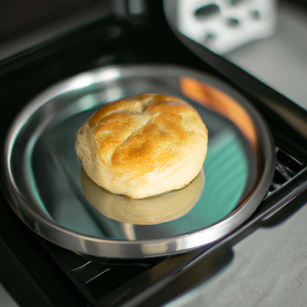 Imagem de uma assadeira cheia de fatias de pudim de pão assadas até dourar em uma Airfryer. A assadeira está colocada sobre uma superfície de madeira e há uma espátula de metal próxima.
