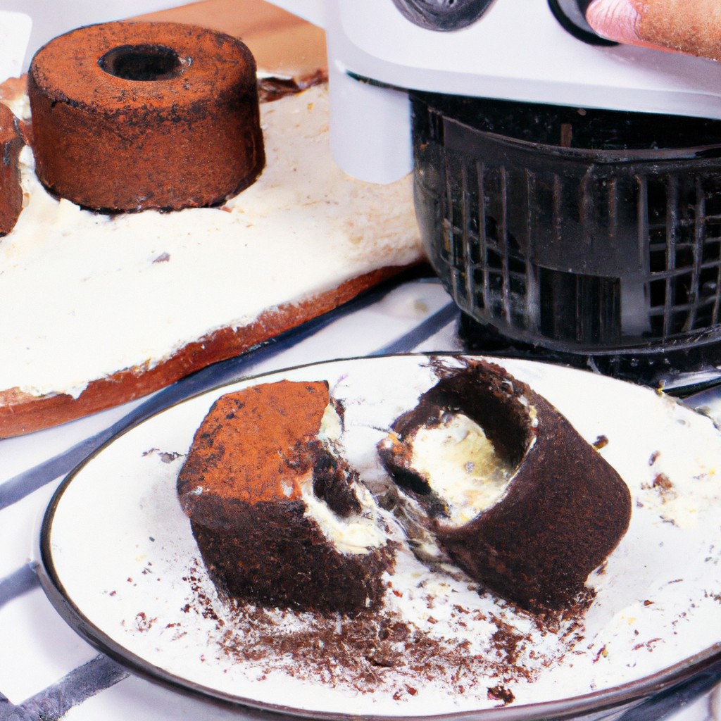 Receita De Deliciosa De Bolo Oreo Na Airfryer: Fácil De Fazer 1 Imagem de um bolo preto redondo com cobertura branca e pedaços de biscoitos Oreo no topo, cozido em uma fritadeira.