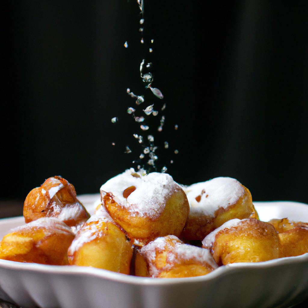 Imagem de uma travessa com rabanadas douradas e crocantes preparadas na Airfryer. As rabanadas são polvilhadas com açúcar e canela e servidas com calda de frutas vermelhas ao lado.