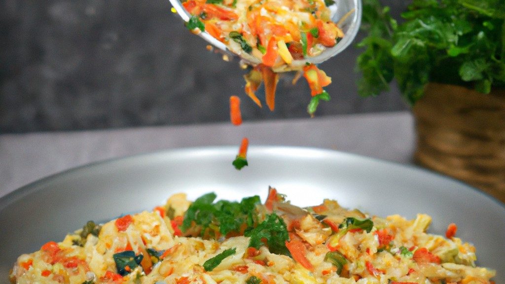 Imagem de um prato com macarrão cozido acompanhado de vários legumes coloridos, como brócolis, cenoura, pimentão e cebola, todos preparados em uma Airfryer.