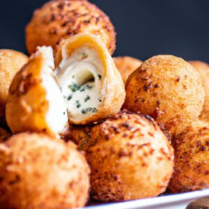 Fotografia de uma sobremesa Romeu e Julieta feita na Airfryer, com camadas de queijo e goiabada, em um prato branco.