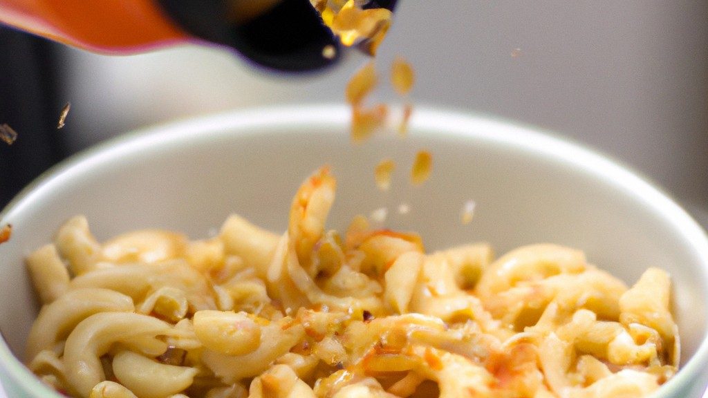Receita Fácil: Como Fazer Macarrão Rápido E Saboroso Na Airfryer 1 Imagem de macarrão cozido em uma airfryer, com queijo derretido por cima. O macarrão está em uma tigela branca e há um garfo ao lado dele.