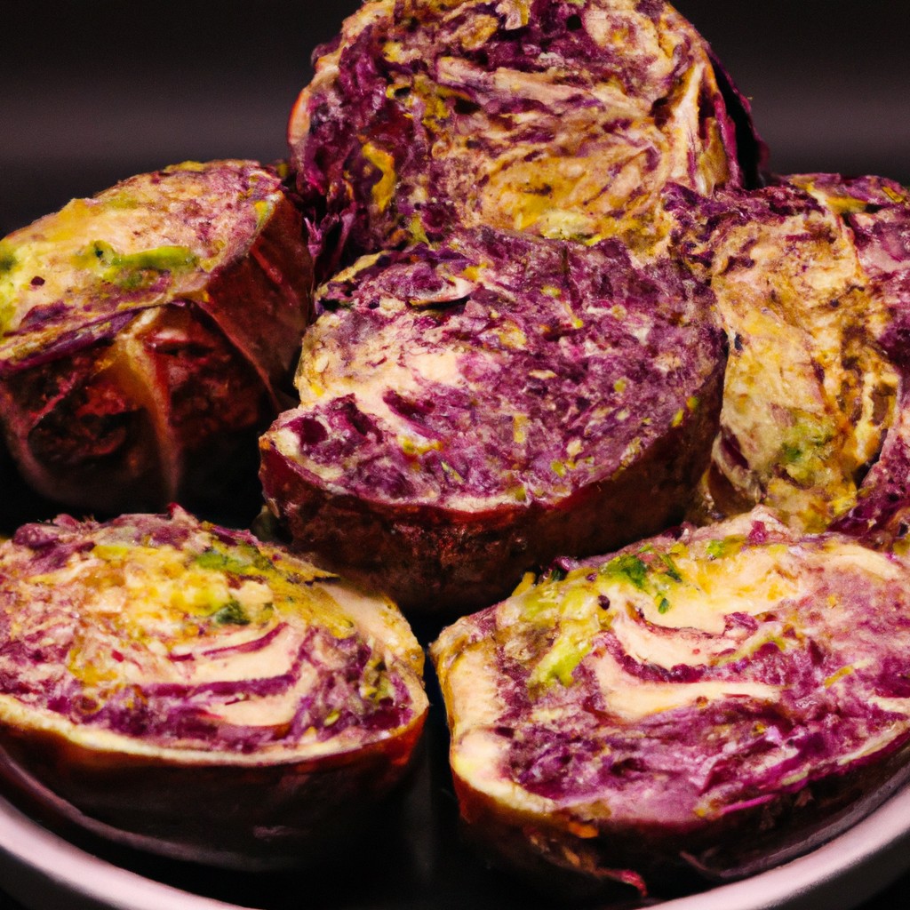 Imagem de repolho refogado com calabresa em uma airfryer. O repolho está cortado em fatias finas e a calabresa está em pedaços pequenos. A airfryer é preta e tem uma cesta de metal.