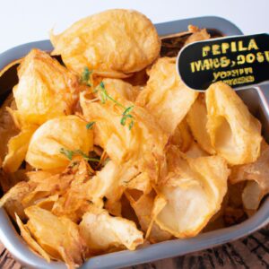 Image Alt: Imagem de repolho frito cozido em uma airfryer. O repolho está fatiado em tiras finas e dourado, com uma crosta crocante.